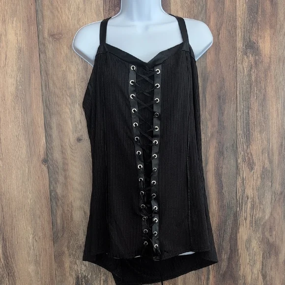 Nextmia Black Lace-Up Camisole Tank Top 22               -c148 - Picture 2 of 7